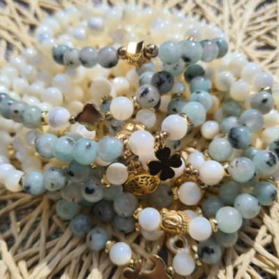 bracelet nacre jaspe kiwi Bracelet en Howlite adapté à apaiser l'esprit pour retrouver la clarté